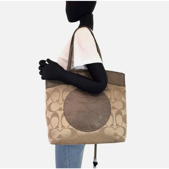Coach Handbags - COACH Signature Laura Tote Shoulder Bag Beige Metallic Finish Canvas/Leather